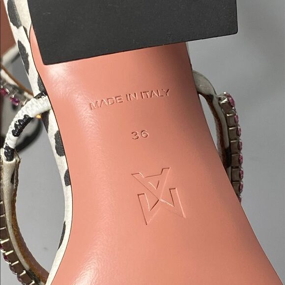 Amina Muaddi Gilda Crystal-Embellished Dalmation-Print Satin Sandals size 36 - Picture 12 of 12